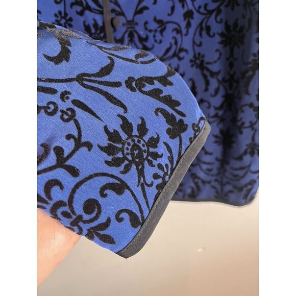 Susan Graver Floral Jacket M Blue Burnout Asian Boho Western Classic Chic Retro - Picture 2 of 11